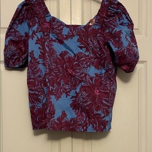 Lilly Pulitzer Floral Puff Sleeve Top - Blue and purple